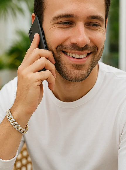 14k Two Tone Gold Curb Chain Bracelet with Diamond Pave Links
