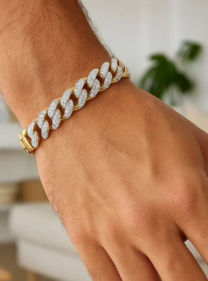 14k Two Tone Gold Curb Chain Bracelet with Diamond Pave Links