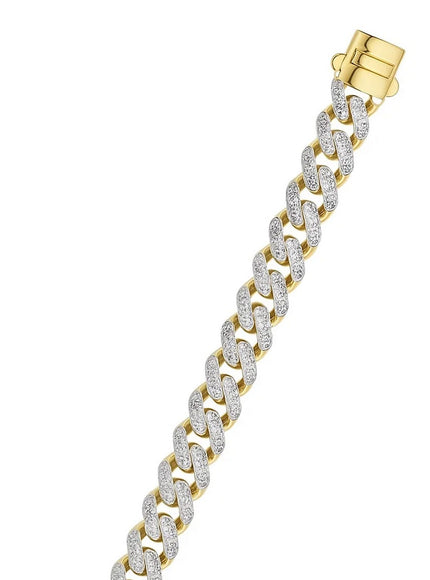 14k Two Tone Gold Curb Chain Bracelet with Diamond Pave Links