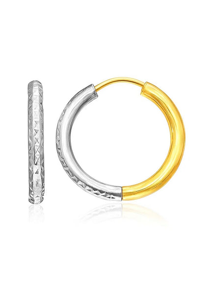 14k Two-Tone Gold Hoop Earrings with Textured Style