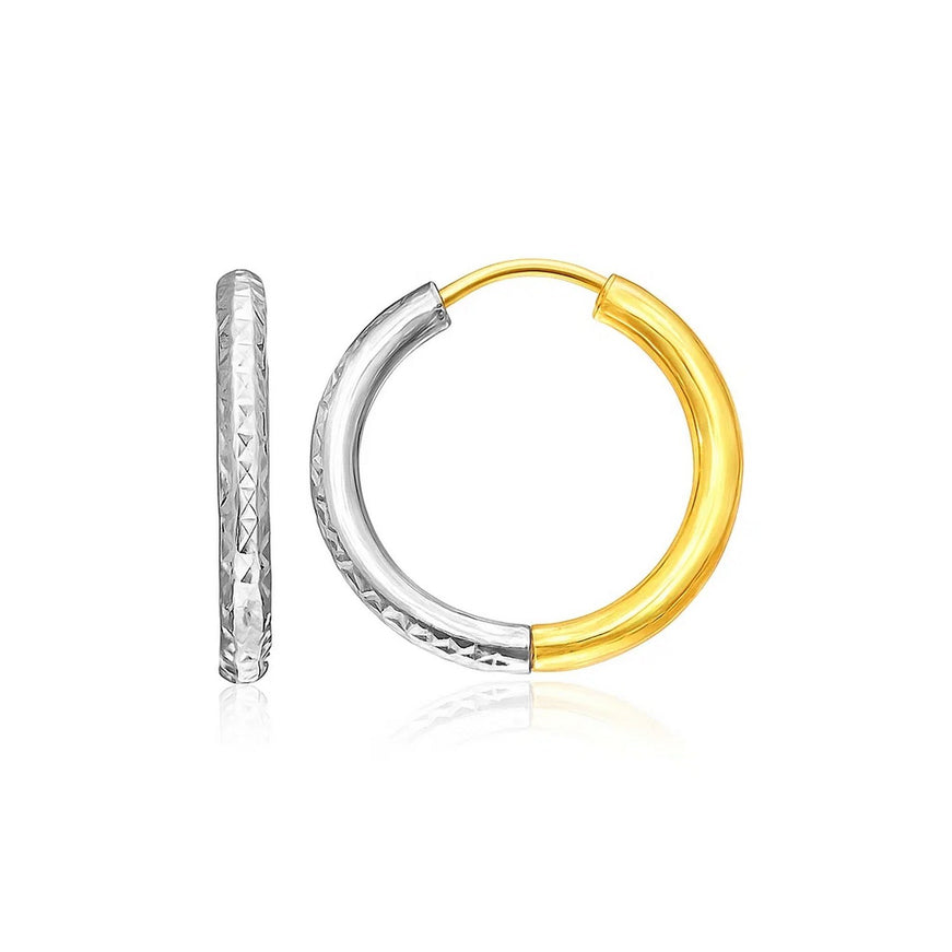 14k Two-Tone Gold Hoop Earrings with Textured Style