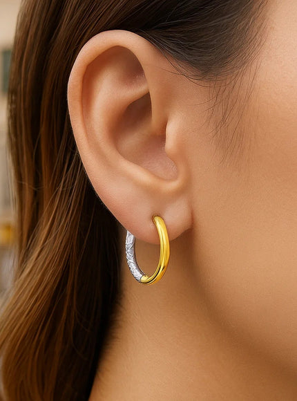 14k Two-Tone Gold Hoop Earrings with Textured Style