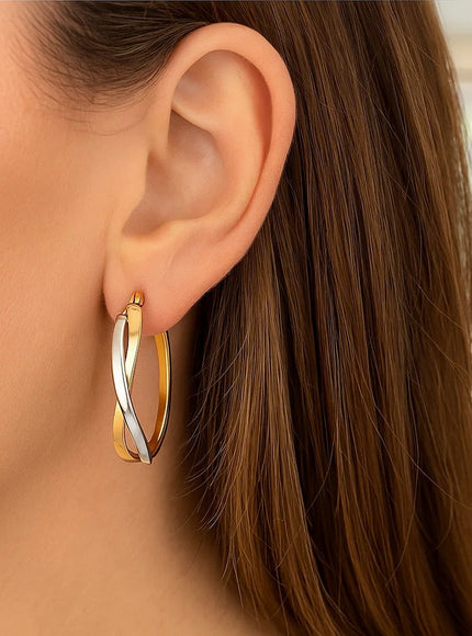 14k Two-Tone Gold Twisted Style Polished Hoop Earrings