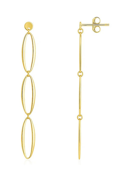 14K Yellow Gold Triple Oval Fancy Drop Earrings