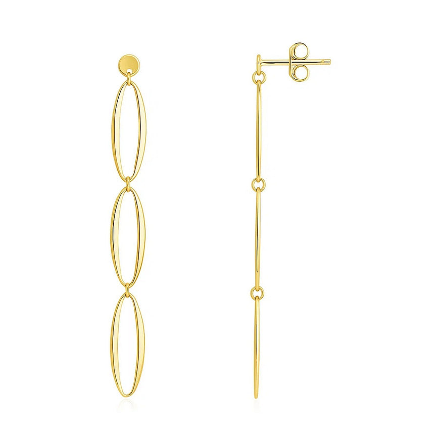 14K Yellow Gold Triple Oval Fancy Drop Earrings