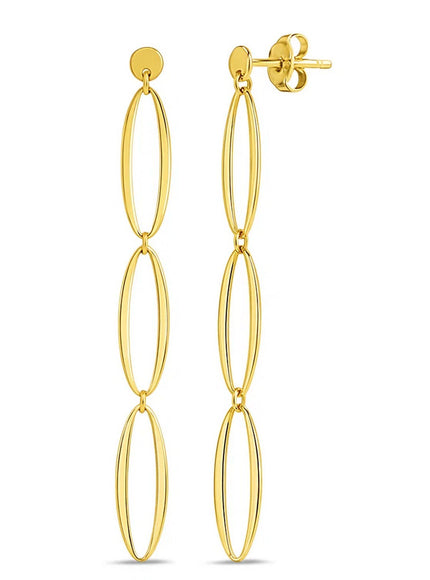 14K Yellow Gold Triple Oval Fancy Drop Earrings