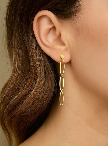 14K Yellow Gold Triple Oval Fancy Drop Earrings