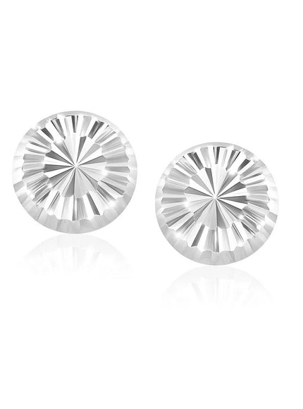 14k White Gold Diamond Cut Flat Design Stud Earrings