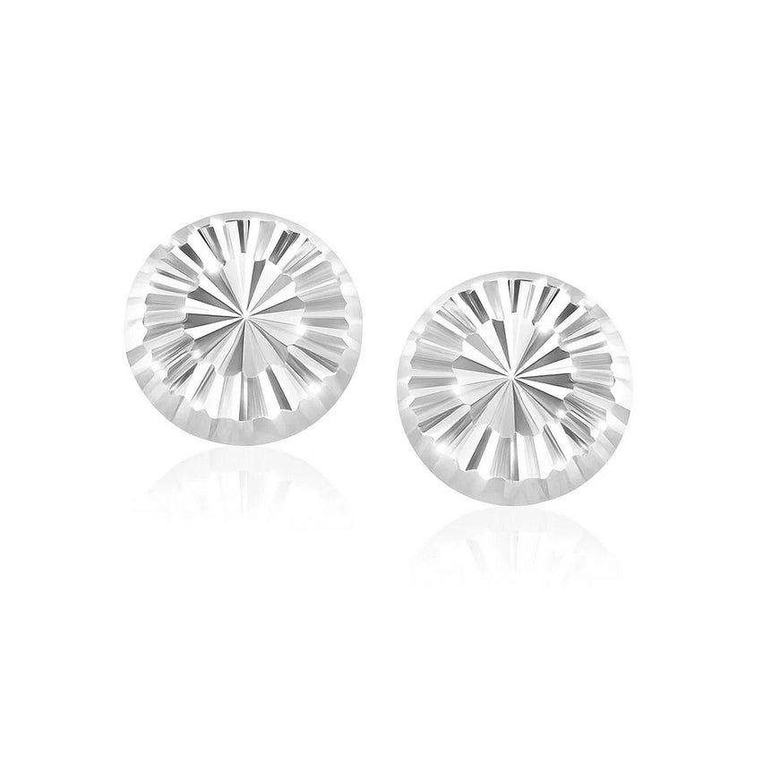 14k White Gold Diamond Cut Flat Design Stud Earrings
