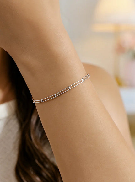 14k White Gold Wire Paperclip Bracelet (2.7mm)