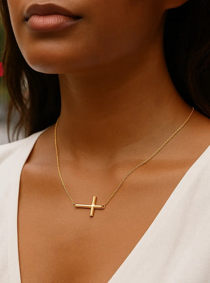 14k Yellow Gold Necklace with a Polished Cross Design