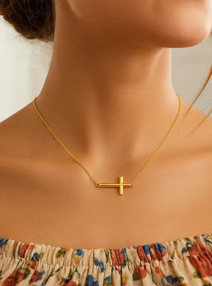 14k Yellow Gold Necklace with a Polished Cross Design