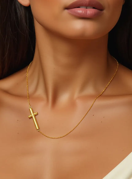 14k Yellow Gold Necklace with a Polished Cross Design