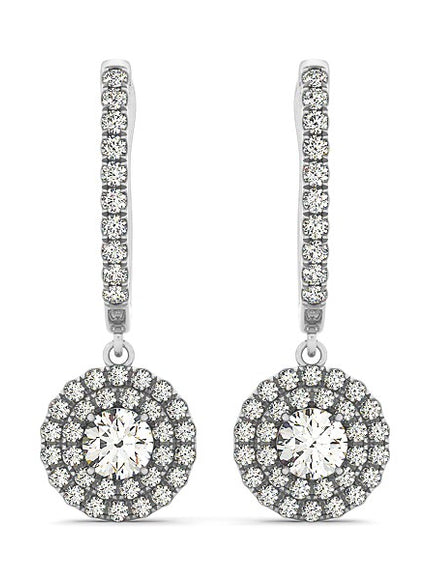 14k White Gold Double Halo Round Diamond Drop Earrings (1 cttw)