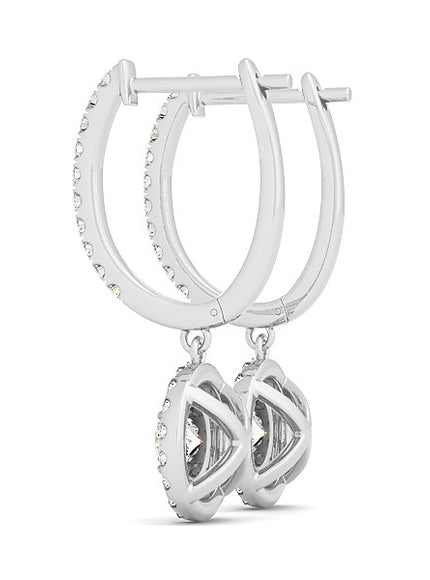 14k White Gold Double Halo Round Diamond Drop Earrings (1 cttw)