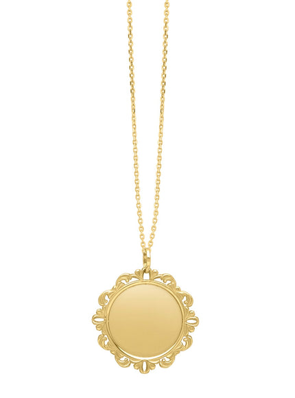 Baroque Round Pendant and Necklace in 14K Yellow Gold