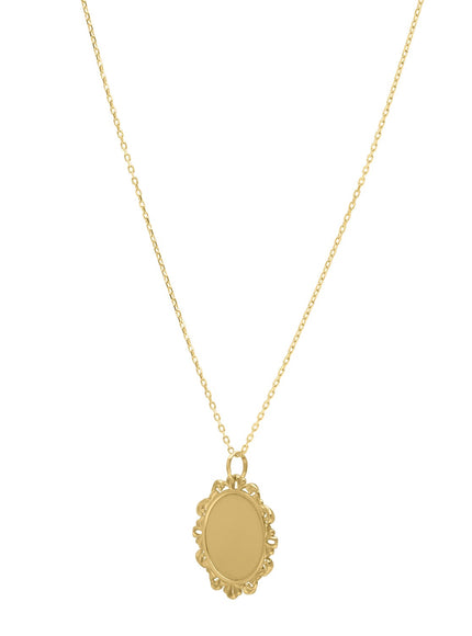 Baroque Round Pendant and Necklace in 14K Yellow Gold