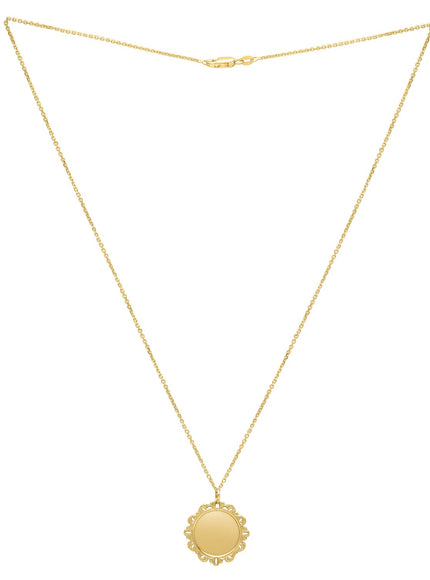 Baroque Round Pendant and Necklace in 14K Yellow Gold