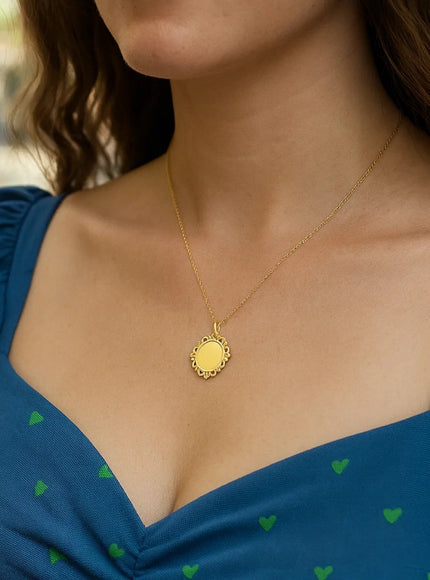 Baroque Round Pendant and Necklace in 14K Yellow Gold