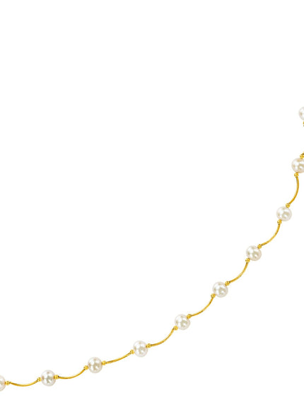 14k Yellow Gold Arc Link Necklace with White Pearls
