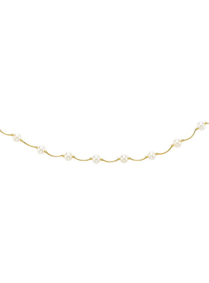 14k Yellow Gold Arc Link Necklace with White Pearls