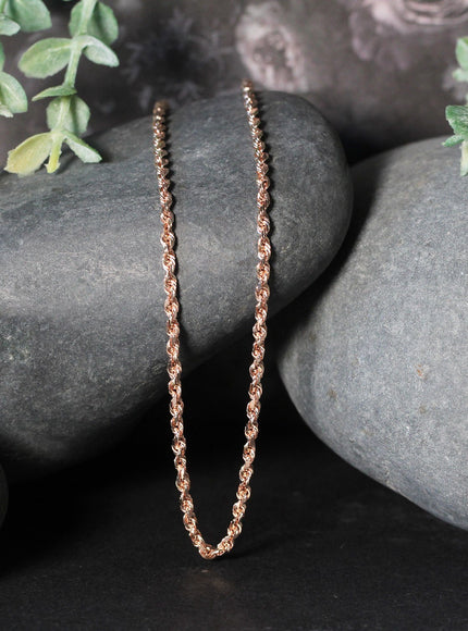 14k Rose Gold Solid Diamond Cut Rope Chain 1.5mm