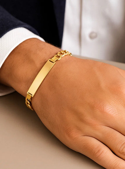 14k Yellow Gold 8 1/2 inch Mens Narrow Curb Chain ID Bracelet