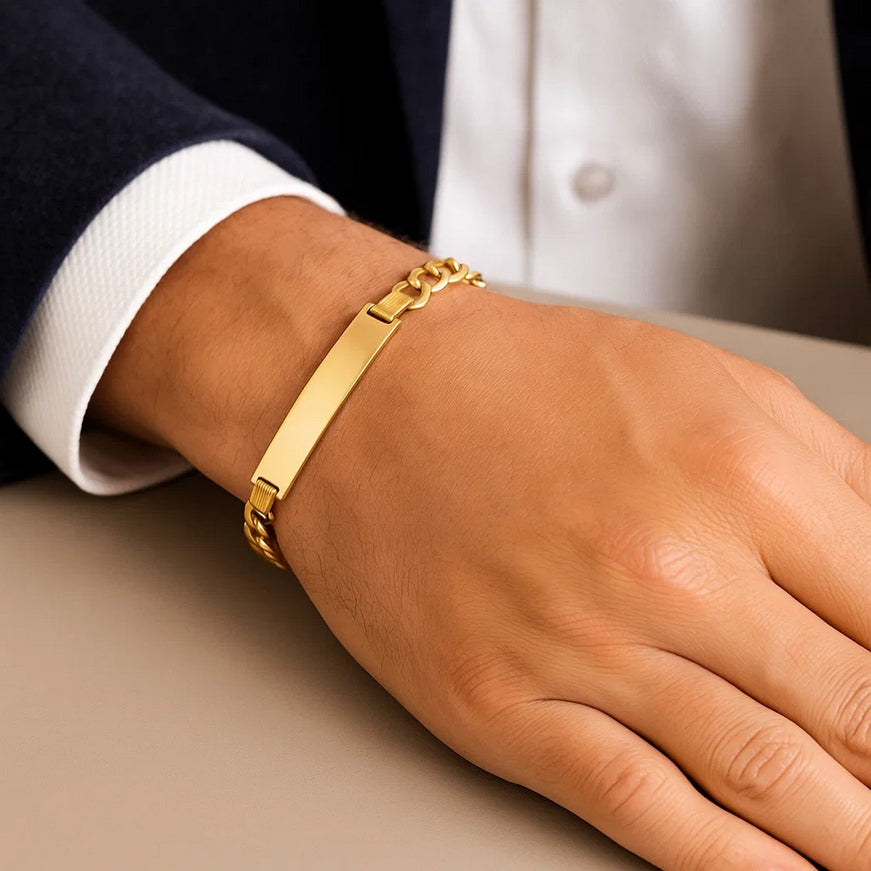 14k Yellow Gold 8 1/2 inch Mens Narrow Curb Chain ID Bracelet