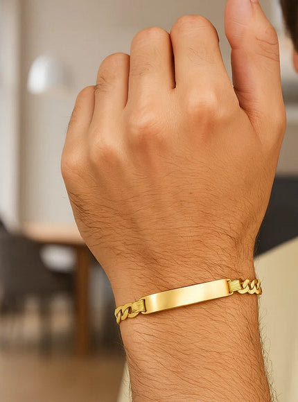 14k Yellow Gold 8 1/2 inch Mens Narrow Curb Chain ID Bracelet