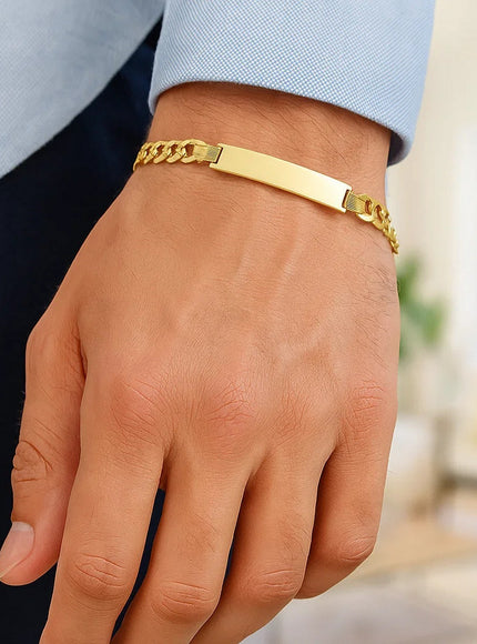 14k Yellow Gold 8 1/2 inch Mens Narrow Curb Chain ID Bracelet