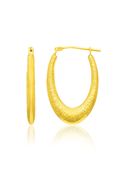 14k Yellow Gold Hoop Earrings in a Graduated Texture Style