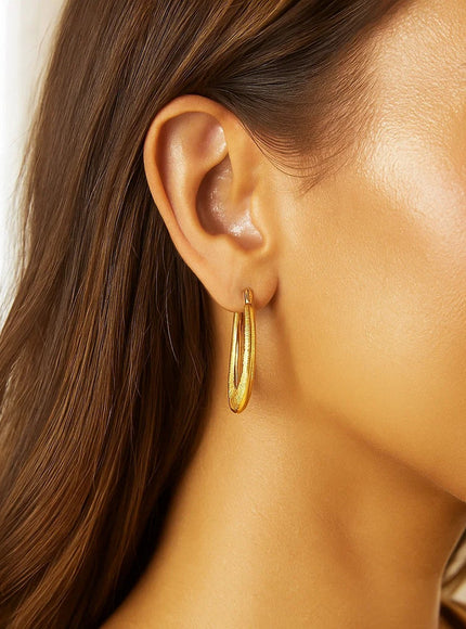 14k Yellow Gold Hoop Earrings in a Graduated Texture Style