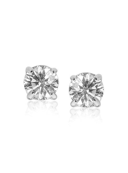 14k White Gold Stud Earrings with White Hue Faceted Cubic Zirconia - Ellie Belle