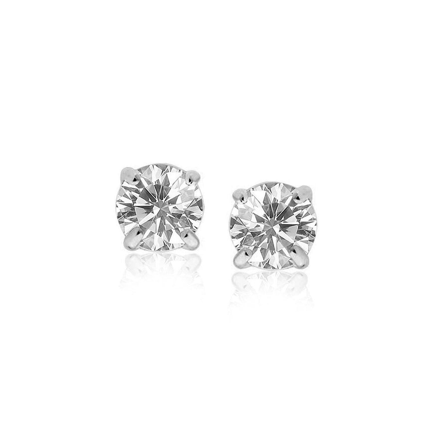 14k White Gold Stud Earrings with White Hue Faceted Cubic Zirconia - Ellie Belle