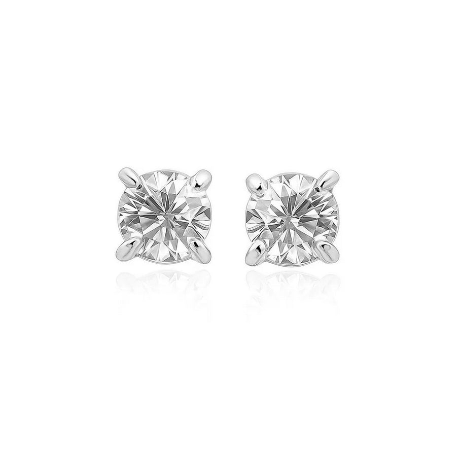 14k White Gold Stud Earrings with White Hue Faceted Cubic Zirconia