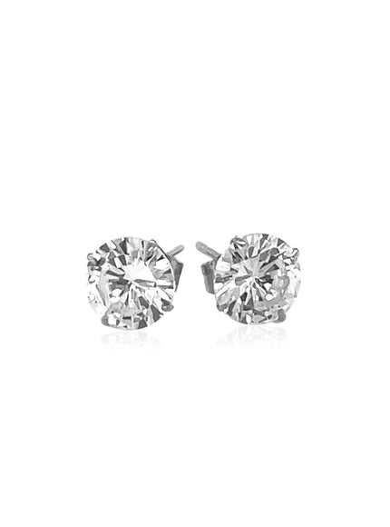 14k White Gold Stud Earrings with White Hue Faceted Cubic Zirconia - Ellie Belle