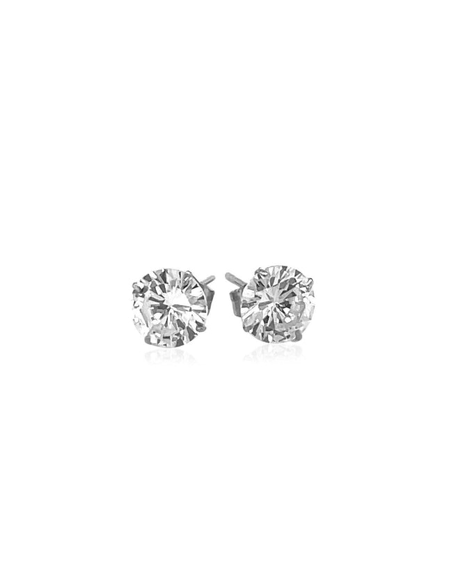 14k White Gold Stud Earrings with White Hue Faceted Cubic Zirconia - Ellie Belle