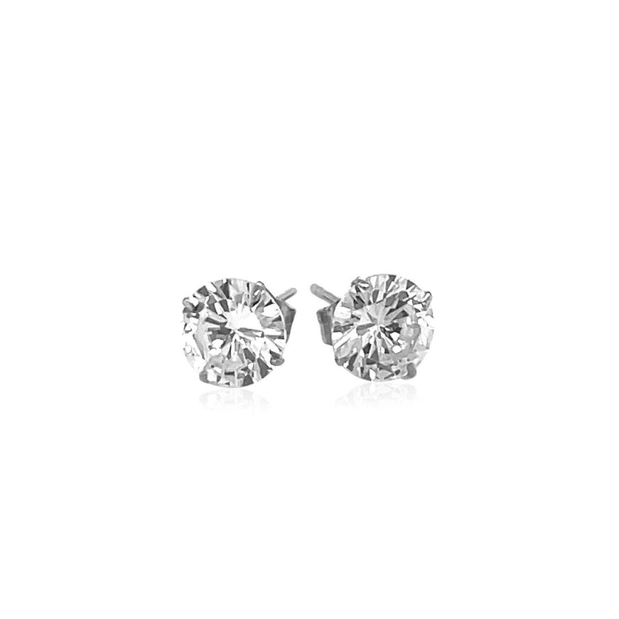 14k White Gold Stud Earrings with White Hue Faceted Cubic Zirconia - Ellie Belle