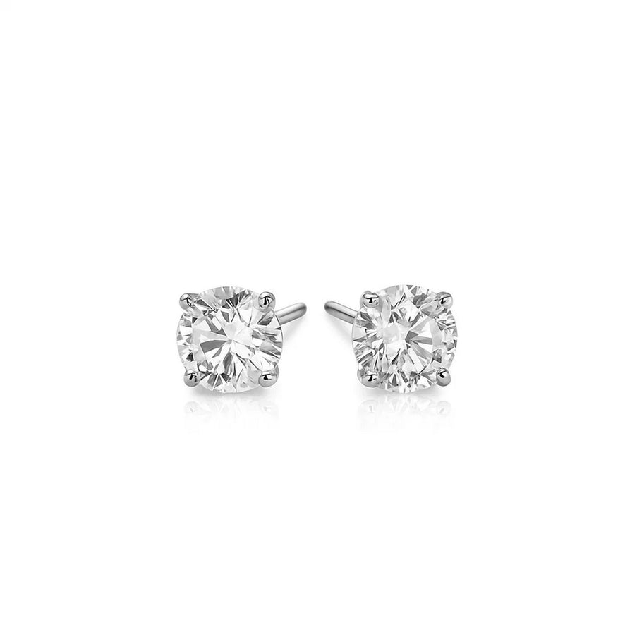 14k White Gold Stud Earrings with White Hue Faceted Cubic Zirconia