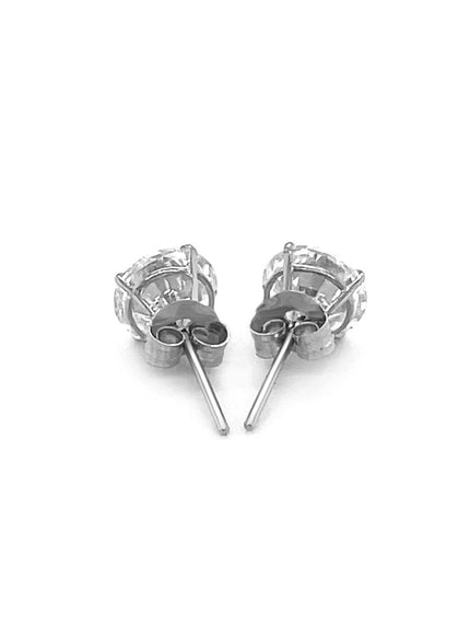 14k White Gold Stud Earrings with White Hue Faceted Cubic Zirconia - Ellie Belle