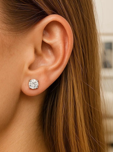 14k White Gold Stud Earrings with White Hue Faceted Cubic Zirconia