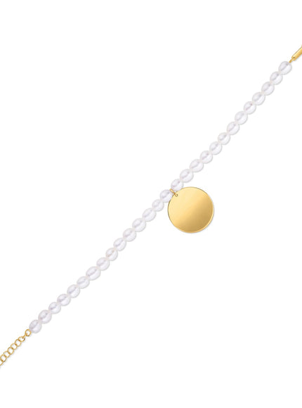 14k Yellow Gold Pearl Tag Charm Bracelet
