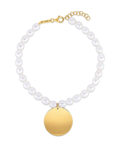14k Yellow Gold Pearl Tag Charm Bracelet