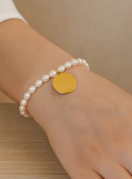 14k Yellow Gold Pearl Tag Charm Bracelet