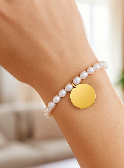 14k Yellow Gold Pearl Tag Charm Bracelet