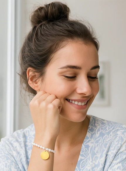 14k Yellow Gold Pearl Tag Charm Bracelet