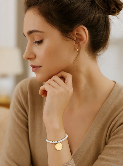 14k Yellow Gold Pearl Tag Charm Bracelet