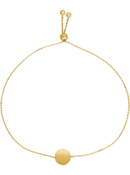 Adjustable Bracelet with Shiny Circle in 14k Yellow Gold