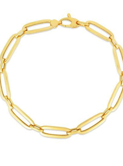 14k Yellow Gold 7 1/4 inch Bombay Paperclip Chain Bracelet - Ellie Belle