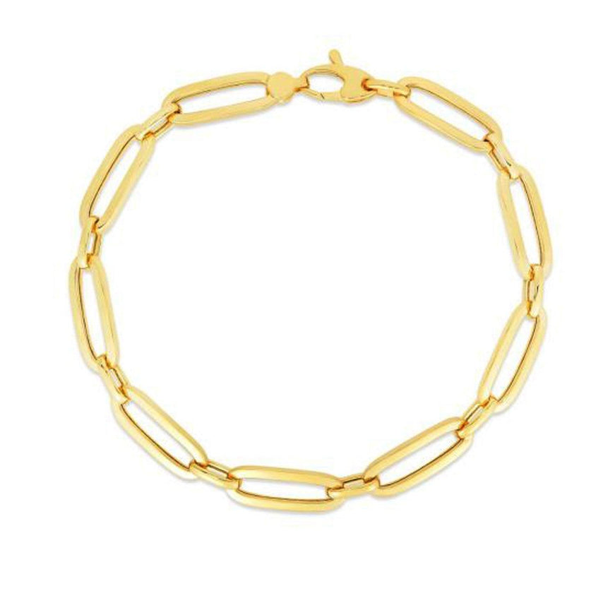 14k Yellow Gold 7 1/4 inch Bombay Paperclip Chain Bracelet - Ellie Belle